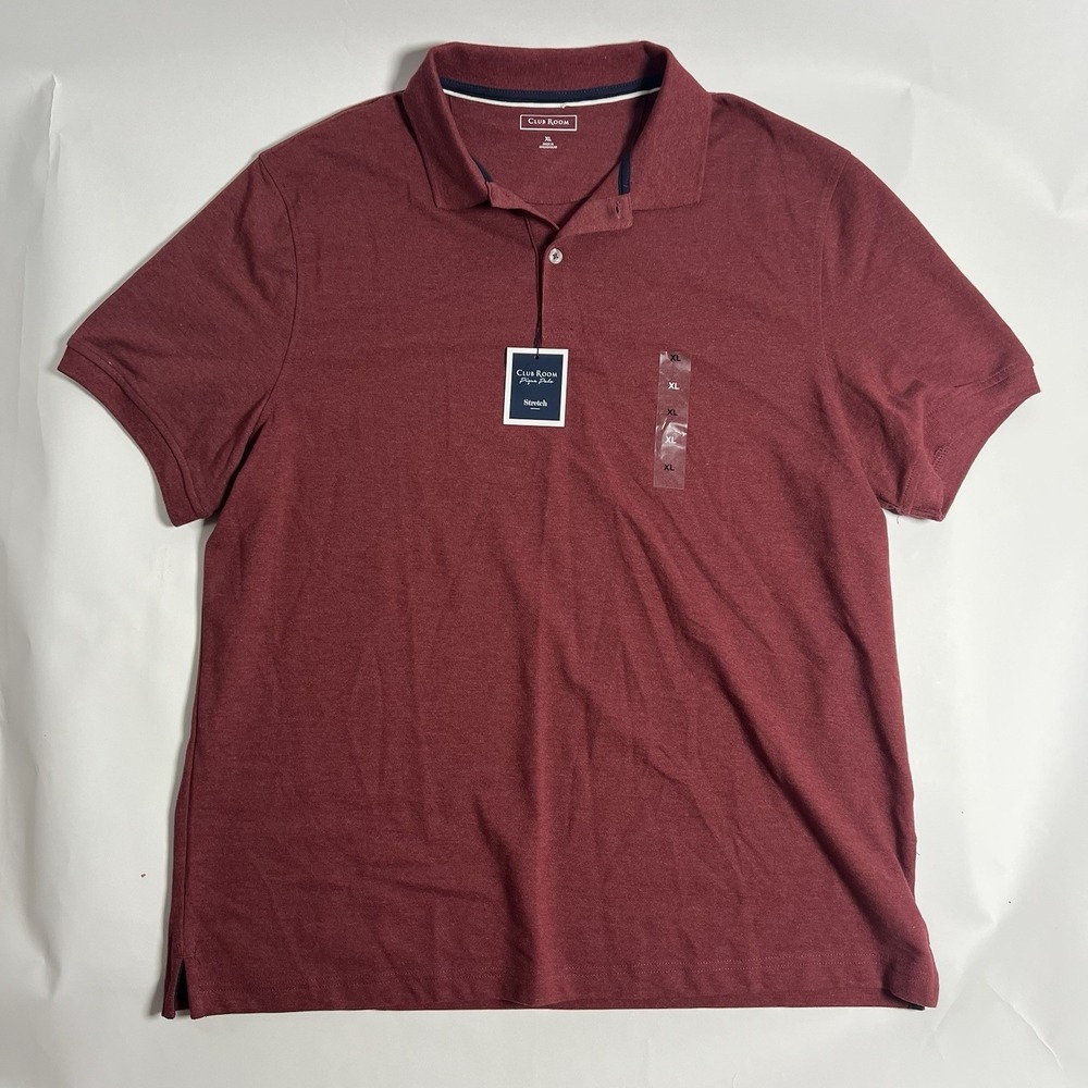 Club Room Men's XL Regular Polo Shirt Burgundy Solid S/S Stretch Cotton Blend